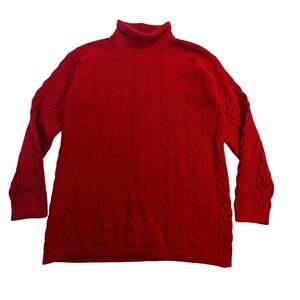 Classiques Entier Red Merino Wool Cable Knit Turtleneck Sweater Size S